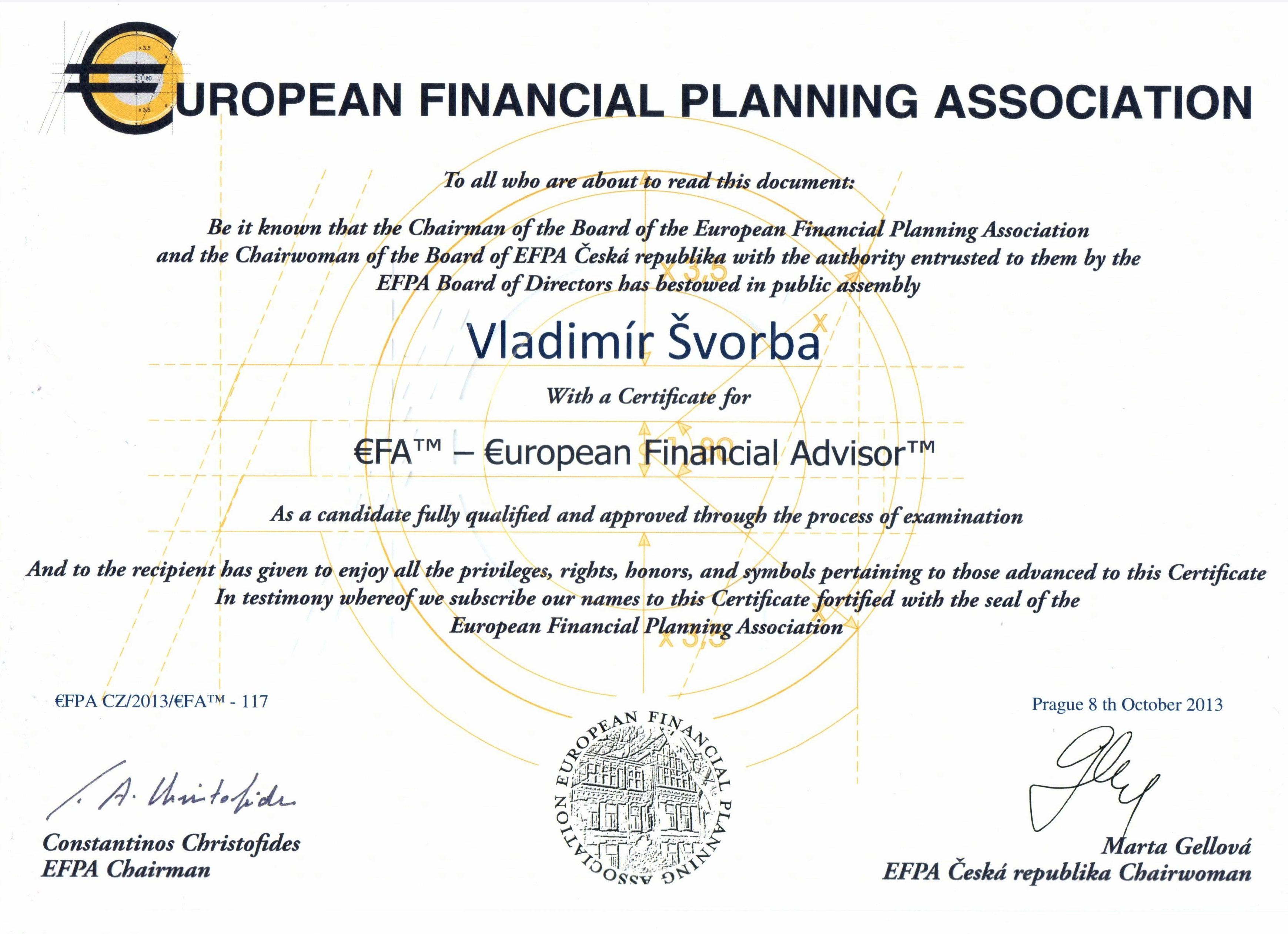 Poradenství, certifikát EFA